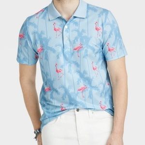 Men’s Goodfellow Blue Flamingo Performance Polo (Standard) Large - See Details